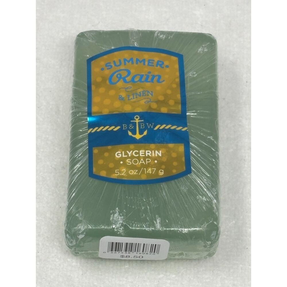 Bath & Body Works Summer Rain & Linen Glycerin Soap Bar 5.2 oz RARE
